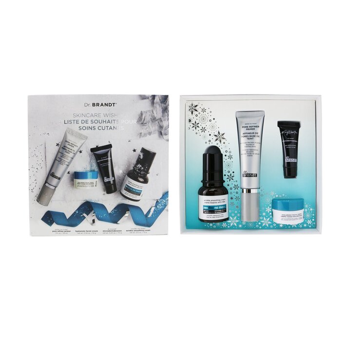 Dr. Brandt Skincare Wishlist Kit: Pore Refiner Primer 30ml+ Wrinkle Smoothing Cream 15g+ Microdermabrasion 7.5g+ Hyaluronic Cream 10g 4PCS