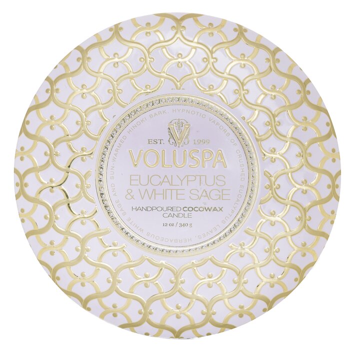 Voluspa 3 Wick Decorative Tin Candle - Eucalyptus & White Sage 340g