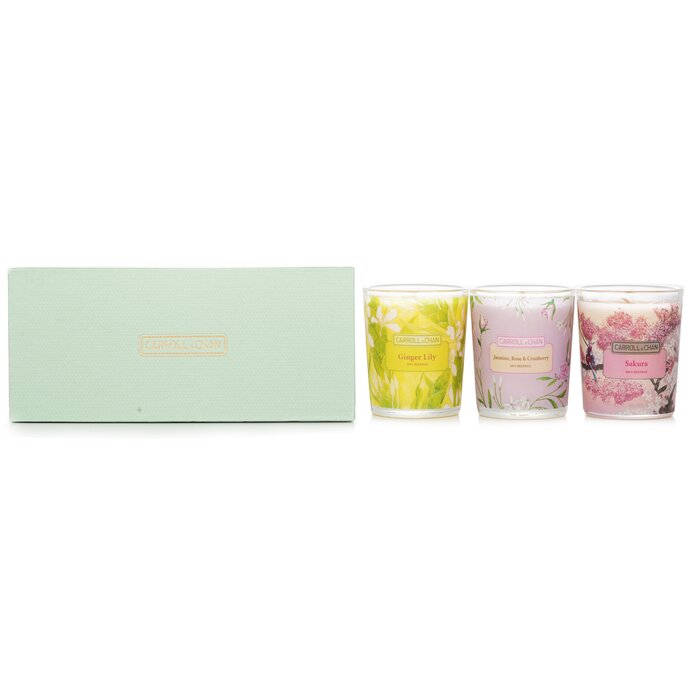 Carroll & Chan 3 Votive Set: Sakura, Jasmine, Rose & Cranberry, Ginger Lily 3Pcs