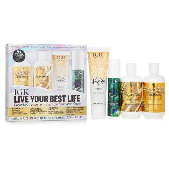 IGK Live Your Best Life: Shampoo, Conditioner, Hair Balm, Hair Oil set