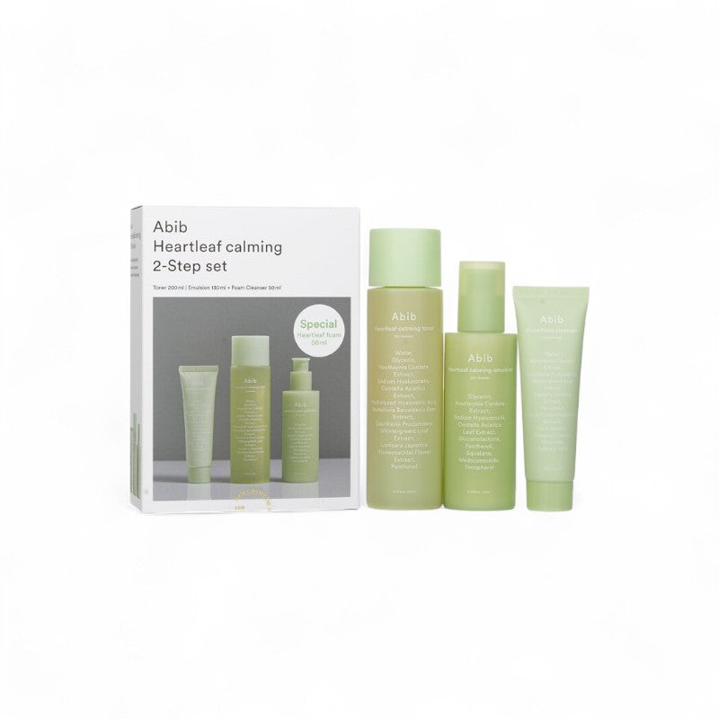Abib Heartleaf Calming 2 Step Set: Acne Foam Cleanser 50ml + Heartleag Calming Toner 200ml +Heartleag Calming Emulsion 130ml 3pcs