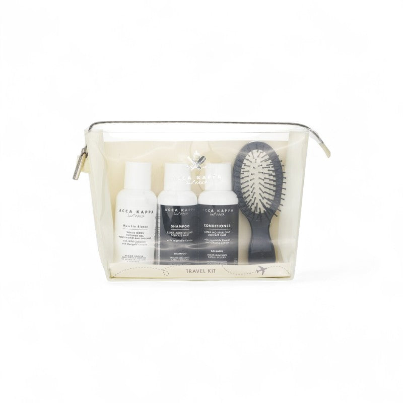 Acca Kappa White Moss Hair Care Travel Kit: Shower Gel 100ml + Shampoo 100ml +  Conditioner 100ml + Travel Brush 811313 4PCS