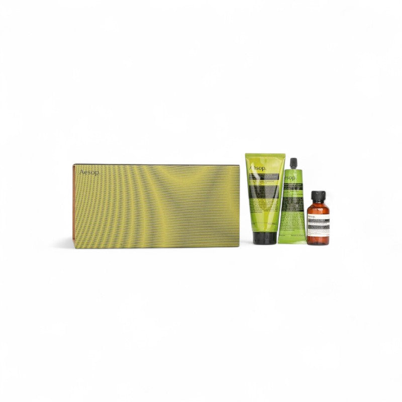Aesop Rousing Rhythms Set: Geranium Leaf Body Cleanser 100ml+Geranium Leaf Body Balm 100ml+Geranium Leaf Body Scrub 180ml 3pcs + bag