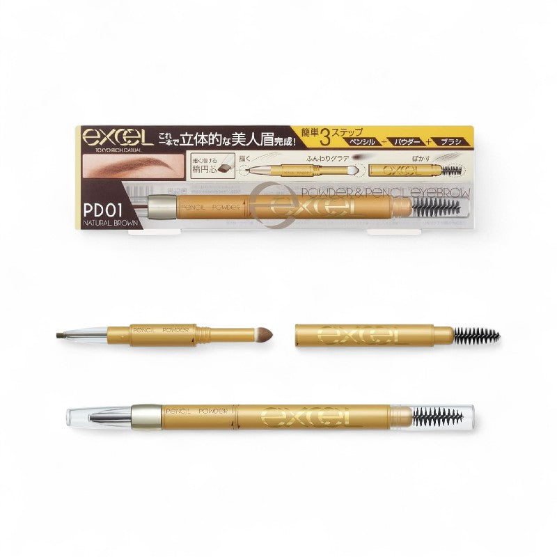 EXCEL Powder & Pencil Eyebrow EX PD01 Natural Brown