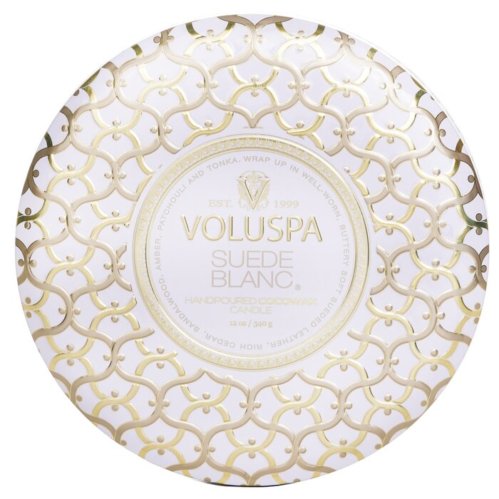 Voluspa 3 Wick Decorative Tin Candle - Suede Blanc 340g