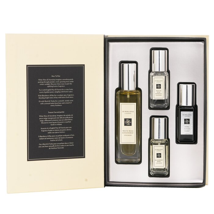 Jo Malone White Moss &amp; Snowdrop Scent Pairing Collection: WM&amp;S Cologne 30ml+ EP&amp;F 9ml+ B&amp;B 9ml + M&amp;T 9ml 4PCS