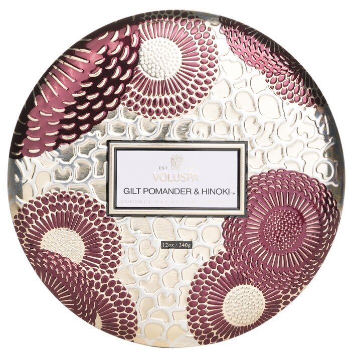 Voluspa 3 Wick Decorative Tin Candle - Gilt Pomander &amp; Hinoki 340g