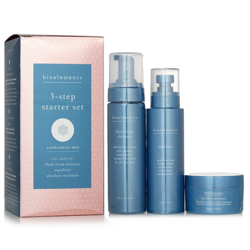 Bioelements 3-Step Starter Set (For Combination Skin) : Flash Foam Cleanser 192ml + Equalizer 177ml + Absolute Moisture 73ml 3pcs