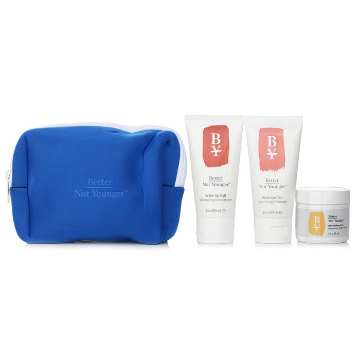 Better Not Younger Volume Strength Minis Discovery Kit: Wake Up Call Volumizing Shampoo+Conditioner+Hair Redemption Restorative Butter 59.1ml x3