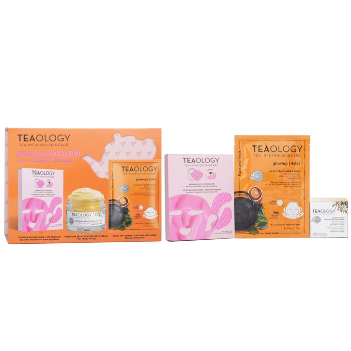 Teaology Kombucha Revitalizing Forever Beauty Ritual Set: Cream 50ml + Vitamin C Mask + Reusable Face+Eye Mask Set 3pcs