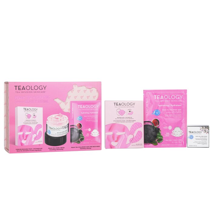 Teaology Peach Tea Hydrating Forever Beauty Ritual Set: Hydra Cream 50ml+Peach Tea Mask 21ml+ Reusable Face+Eye Mask 3pcs