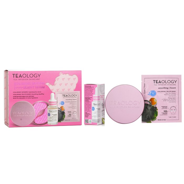 Teaology Hyaluronic Infusion Forever Beauty Ritual Set: Hyaluronic Serum 15ml+Eye Mask 5ml+Reusable Silicone Eye Patches With Box 3pcs