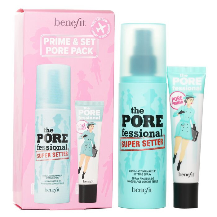 Benefit Prime &amp; Set Pore Pack: The Porefessional Smoothing Face Primer + Super Setter Long Lasting Makeup Setting Spray 2pcs