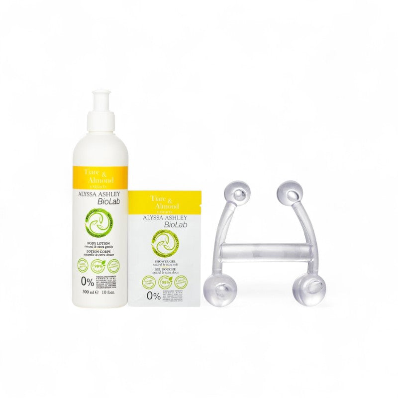 Alyssa Ashley Biolab Tiare & Almond Body Lotion 300ml/10oz + Shower Gel 10ml/0.34oz + Massager 970010 3pcs