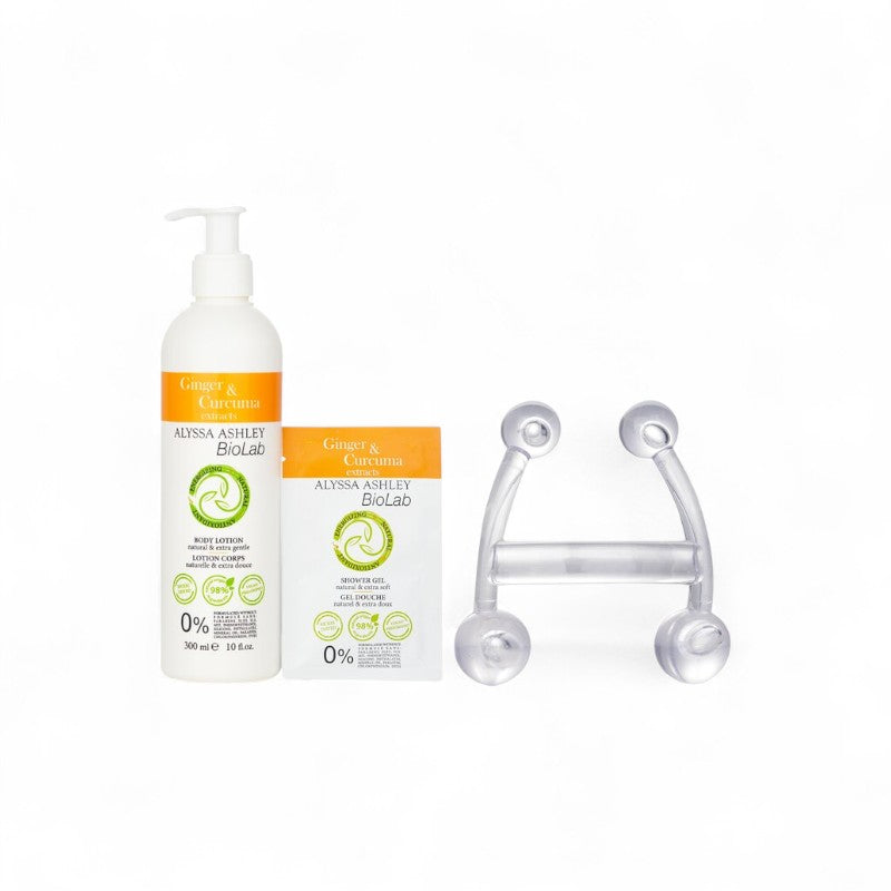 Alyssa Ashley Biolab Ginger &amp; Curcuma Extract Body Lotion 300ml/10oz + Shower Gel 10ml/0.34oz + Massager 980019 3pcs