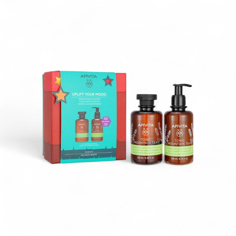 Apivita Uplift Your Mood Toning & Revitalization Set: Tonic Mountain Tea Shower Gel 250ml+ Tonic Mountain Tea Body Milk 200ml 08668 2pcs