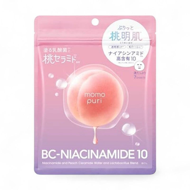 BCL Momo Puri Niacinamide &amp; Peach Ceramide Water &amp; Lactobacillus Blend Facial Mask 7 pcs