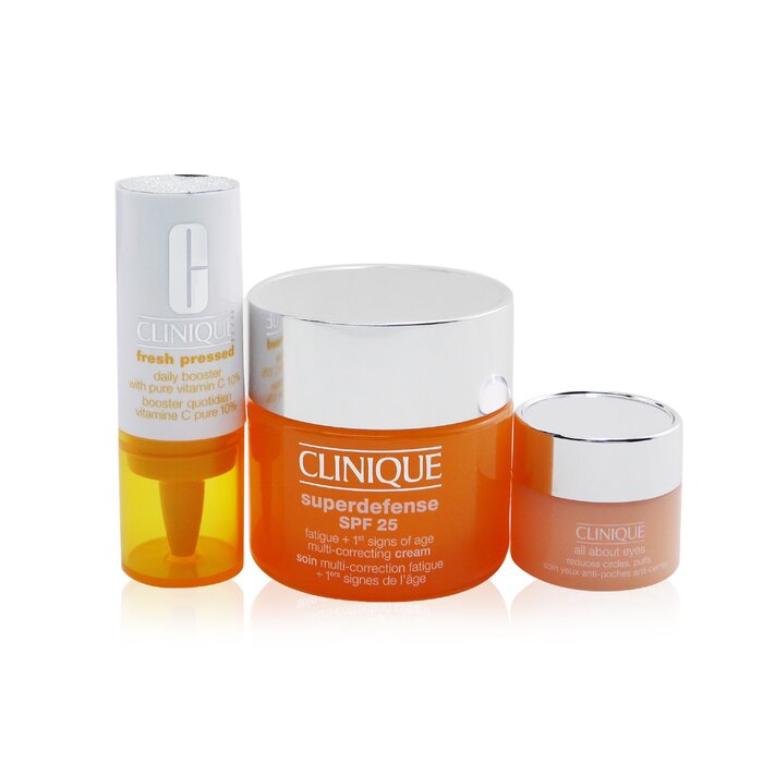 Clinique Derm Pro Solutions (For Tired Skin): Superdefense SPF 25 50ml+ Fresh Pressed Daily Booster 8.5ml+ All About Eye 5ml KTYJ 3pcs