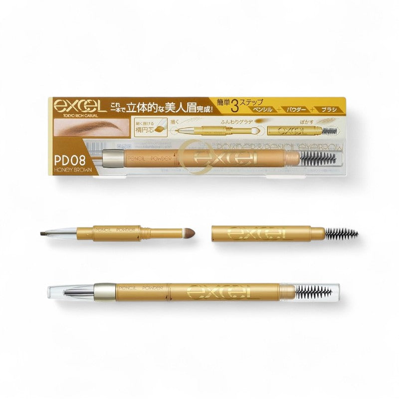 EXCEL Powder &amp; Pencil Eyebrow EX PD08 Honey Brown