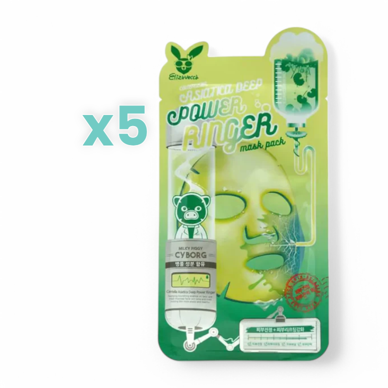 Elizavecca Deep Power Ringer Mask Pack Bundle Set - 10 Types Centella Asiatica 5pcs