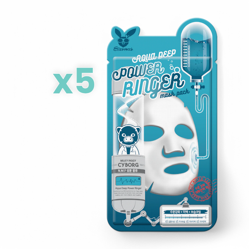 Elizavecca Deep Power Ringer Mask Pack Bundle Set - 10 Types Aqua 5pcs