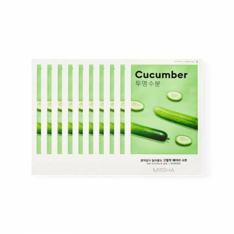 MISSHA Airy Fit Sheet Mask Bundle Set - 12 Types Cucumber 25g x 10 sheets