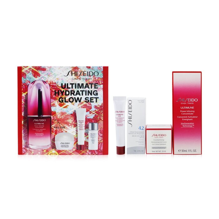 SHISEIDO Ultimate Hydrating Glow Set: Ultimune Power Infusing Concentrate 30ml + Moisturizing Gel Cream 10ml + Eye Con...999980 4pcs