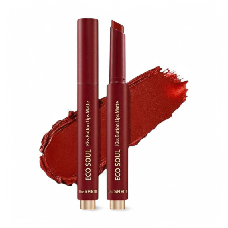 the SAEM Eco Soul Kiss Button Lips Matte 05 Brick Red